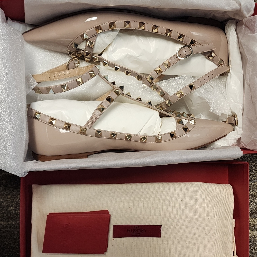 Valentino Rockstud Caged Flats Nude Patent Leather Sz 39 8.5/9 - Picture 3 of 8